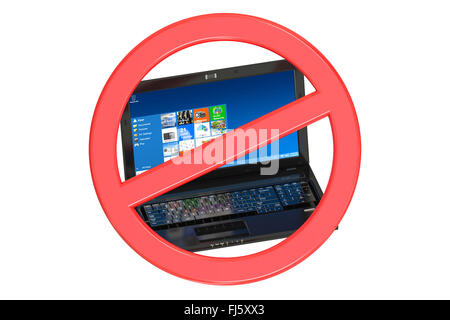 Kein Laptop Verbotszeichen isoliert auf weißem Hintergrund Stockfoto