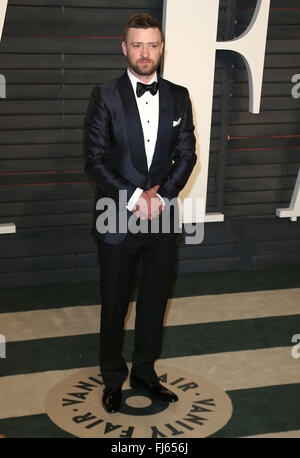 Beverly Hills, CA. 28. Februar 2016. 28. Februar 2016 - Beverly Hills, Kalifornien - Justin Timberlake. 2016 Vanity Fair Oscar Party veranstaltet von Graydon Carter nach der 88th Academy Awards im Wallis Annenberg Center für darstellende Künste statt. Bildnachweis: Byron Purvis/AdMedia © Byron Purvis/AdMedia/ZUMA Draht/Alamy Live-Nachrichten Stockfoto