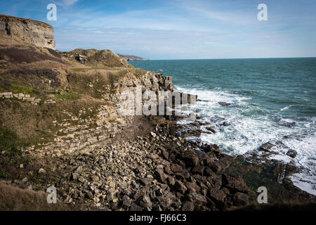 Die Jurassic Coast in der Nähe von Winspit Steinbruch auf der Isle of Purbeck, Dorset, Großbritannien Stockfoto