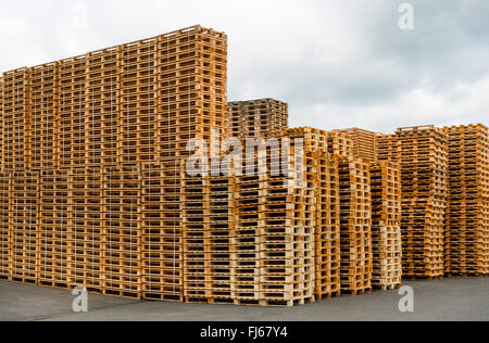 Lagerfläche mit Holzpaletten, Deutschland Stockfoto