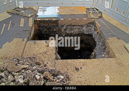 abgesperrt Bau Grube auf einer Straße, Deutschland Stockfoto