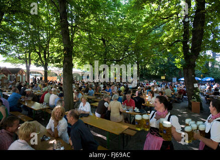 Empfehlenswerte Biergarten. Die größte Open-Air-Biergarten in München, München Stockfoto