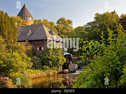 Fluss Schwalm mit Mühle und Burg in Brueggen, Niederrhein, Nordrhein Westfalen, Brueggen, Deutschland Stockfoto