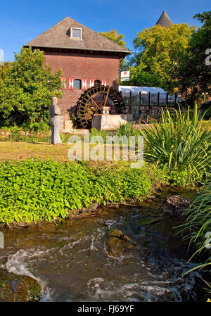 Fluss Schwalm mit Mühle und Burg in Brueggen, Niederrhein, Nordrhein Westfalen, Brueggen, Deutschland Stockfoto