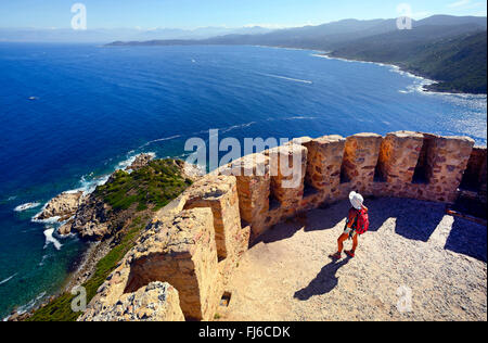Genuesischen Turm von Capu di Muro, Frankreich, Korsika, Ajaccio Stockfoto