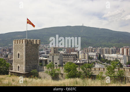 Gesehen von Kala Festung, Berg Vodno im Rücken, Mazedonien Skopje Stockfoto