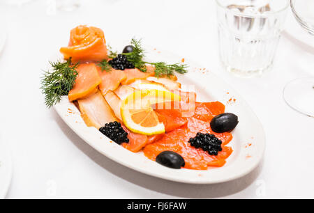 Verschiedene Fisch auf einem Teller Stockfoto