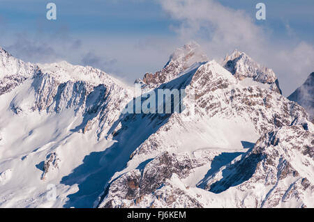 Aerial View of Mountain-Kette über Méribel-Tal von la Saulire Piste, Meribel Frankreich Stockfoto