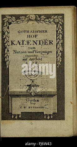 Gothaischer Hofkalender - Genealogisches Taschenbuch der fC3BCrstlichen HC3A4user (1764) Stockfoto