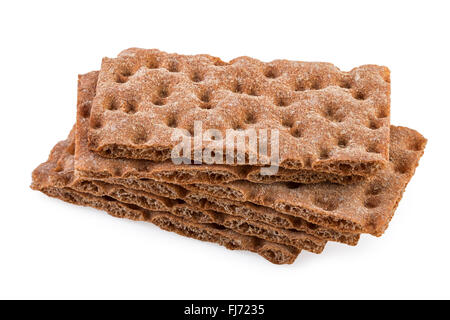 Dunkle Roggen Knäckebrot, Isolated on White Stockfoto