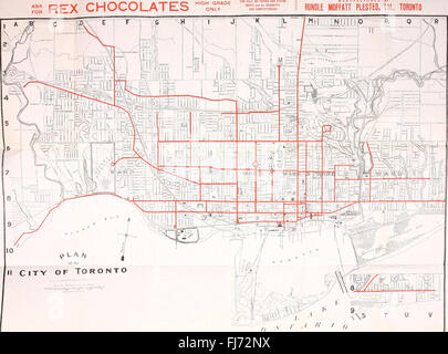 Illustrated Guide nach Toronto im Wege der Niagarafälle - mit indizierten Karte von der Stadt zeigt, Straßenbahn-Linien (1912) Stockfoto