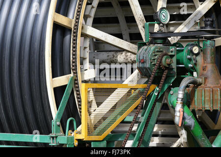 Detail einer Brauchwasser-Schlauchaufroller für den Einsatz in der landwirtschaftlichen Bewässerung-Systeme Stockfoto