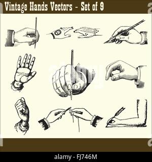 Set von 9 vintage Hände Vektorgrafiken Stock Vektor
