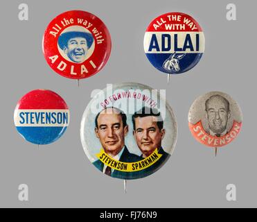 1952 und 1956 US-Präsidentschaftswahl Kampagne Tasten für Adlai Stevenson - John Sparkman Stevenson's war 1952 Vice Presidential running mate. Stockfoto