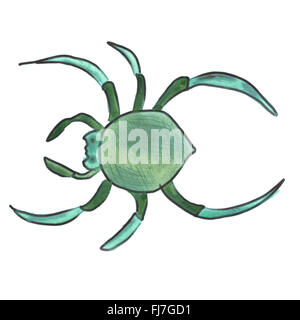 grüne Aquarell Cartoon Spider isoliert handgefertigt Stockfoto