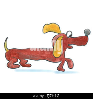 braune Dackel mit gelben Ohren Cartoon Aquarell isoliert Stockfoto