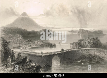 Gravur der Ponton-Brücke, Lough Conn, County Mayo, Irland 1841 Stockfoto