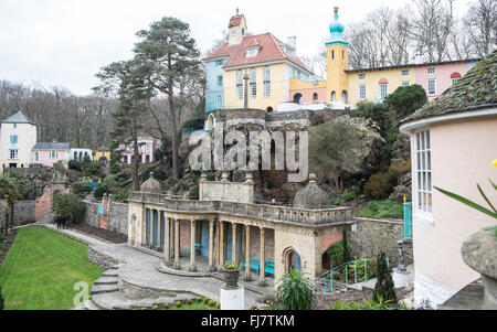 Am Hafen Meirion Italianate Dorf, Gwynedd, Portmeirion, Wales,U.K., Stockfoto