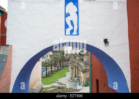 Am Hafen Meirion Italianate Dorf, Gwynedd, Portmeirion, Wales,U.K., Stockfoto