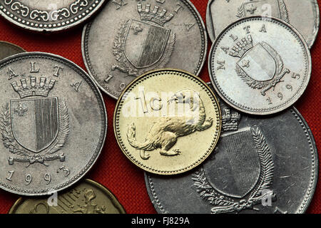 Münzen aus Malta. Wiesel (Mustela Nivalis) in der maltesischen ein-Cent-Münze abgebildet. Stockfoto