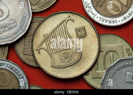 Münzen von Israel. Lyra dargestellt in der israelischen halb neue Schekel-Münze. Stockfoto