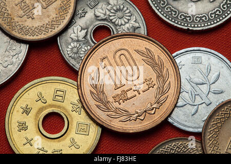 Münzen von Japan. Japanische 10-Yen-Münze. Stockfoto