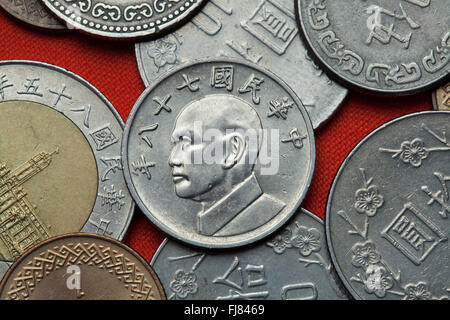 Münzen von Taiwan. Taiwan-Präsident Chiang Kai-Shek in Taiwan-fünf-Dollar-Münze abgebildet. Stockfoto