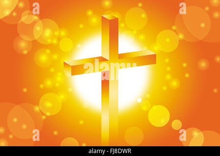 Ostern Jesus Kreuz Christian vor abstrakten orange Sonnenuntergang Hintergrund Illustration 4 Stockfoto