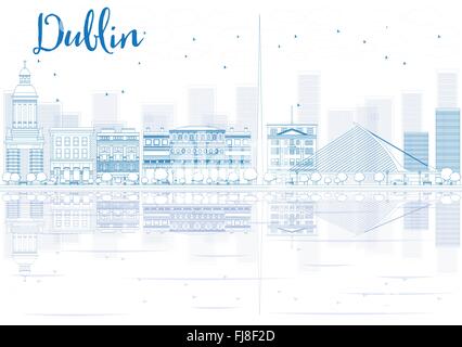 Skyline von Dublin mit blauen Gebäuden und Reflexionen zu skizzieren. Vektor-Illustration. Business-Reisen und Tourismus-Konzept Stock Vektor