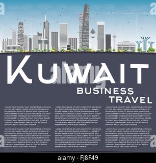 Kuwait-Stadt Skyline mit grauen Gebäuden und blauer Himmel. Vektor-Illustration. Geschäftsreisen und Tourismus-Konzept mit Textfreiraum. Stock Vektor