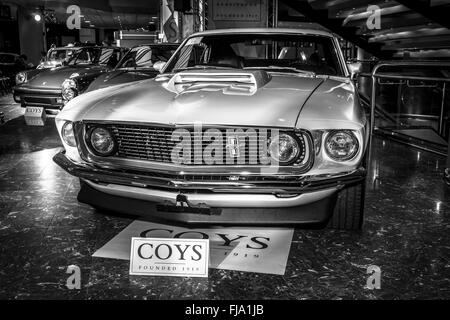 Pony-Car Ford Boss 429 Mustang 1969. Schwarz und weiß. Stockfoto