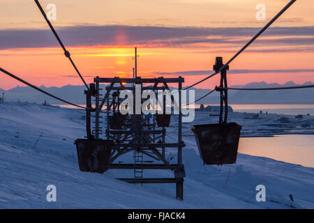 Alten Seilbahn auf Kohle transportieren in Longyearbyen, Spitzbergen (Svalbard). Norwegen Stockfoto