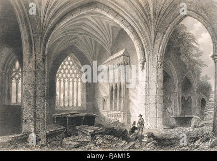 Interieur, Heilige-Kreuz-Abtei, Tipperary, Irland 1841 Gravur Stockfoto