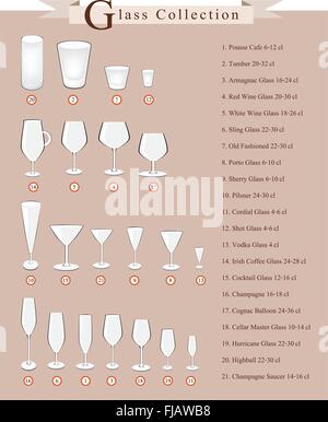 Küchengerät, verschiedene Cocktails und Wein Gläser für besondere Anlässe vorbereiten. Stock Vektor