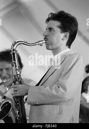 Warren Vaché und Scott Hamilton auf dem Kool Jazz Festival in Stanhope, New Jersey, Juni 1982. Stockfoto