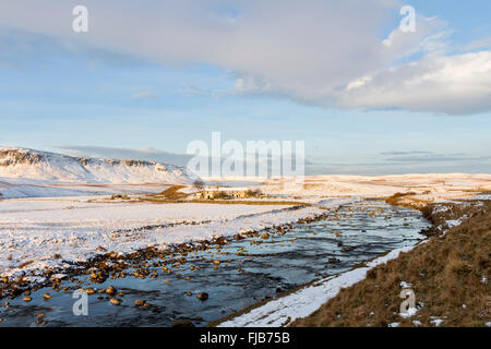 Wheysike Haus und Cronkley fiel in Harwood Beck im Winter, Wald in Teesdale, County Durham UK Stockfoto