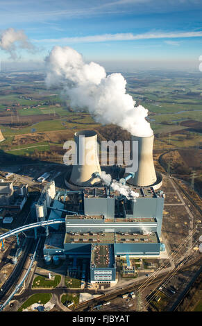 Antenne zu sehen, Kraftwerk Westfalen RWE Power Kraftwerk Kohle-Kraftwerk, ehemaligen Kernkraftwerk THTR Hamm-Uentrop, Welver Stockfoto