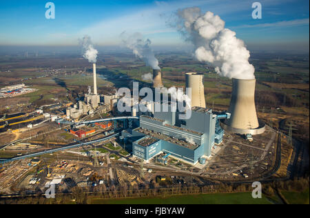 Antenne zu sehen, Kraftwerk Westfalen RWE Power Kraftwerk Kohle-Kraftwerk, ehemaligen Kernkraftwerk THTR Hamm-Uentrop, Welver Stockfoto