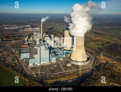 Antenne zu sehen, Kraftwerk Westfalen RWE Power Kraftwerk Kohle-Kraftwerk, ehemaligen Kernkraftwerk THTR Hamm-Uentrop, Welver Stockfoto