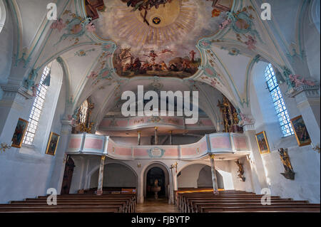 Orgelempore, St. Laurentius, Königsdorf, Bayern, Deutschland Stockfoto