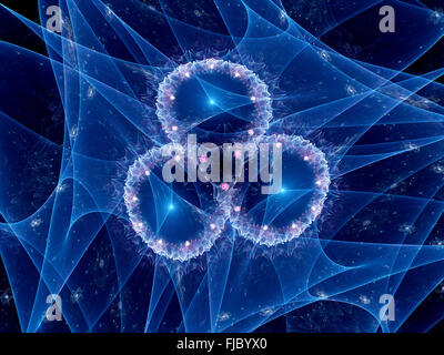 Magisches blau leuchtende Fraktale Objekte im Raum, Computer generierte abstrakten Hintergrund Stockfoto