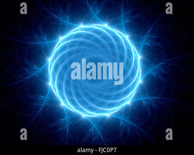 Blau leuchtende kreisförmig im Raum, Strom Computer abstrakten Hintergrund Stockfoto