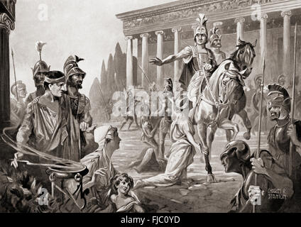 Die Entlassung von Theben, Griechenland, 335 v. Chr. von Alexander dem großen, aka Alexander III von Makedonien. Stockfoto