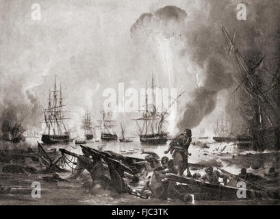 Die Schlacht von Navarino, 20. Oktober 1827 in der Bucht von Navarino (heutigen Pylos), Griechenland zwischen dem Osmanischen Reich und den Alliierten Briten, Franzosen und Russisch Kräfte während des griechischen Unabhängigkeitskrieges. Stockfoto