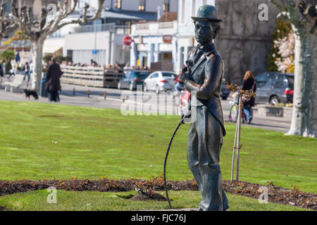 Bronzestatue von Charlie Chaplin von John Doubleday in Vevey, Riviera-Pays-d ' Enhaut, Waadt, Schweiz Stockfoto