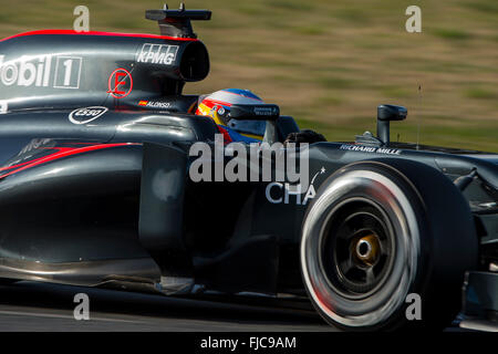 Montmelo, Spanien. 1. März 2016. Fahrer Fernando Alonso. McLaren-Honda-Team. Formel 1 Testtage am Circuit de Catalunya. Montmelo, Spanien. 1. März 2016 Credit: Miguel Aguirre Sánchez/Alamy Live-Nachrichten Stockfoto