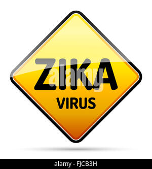 Zika Virus Warnschild mit Spiegeln und Schatten auf weißem Hintergrund. Isolierte Vektor. Stockfoto