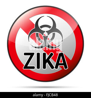 Zika Virus Warnschild mit Spiegeln und Schatten auf weißem Hintergrund. Stockfoto