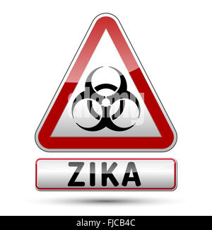 Zika Virus Warnschild mit Spiegeln und Schatten auf weißem Hintergrund. Stockfoto