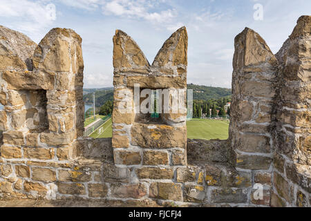 Piran Altstadt mittelalterlichen befestigten Mauern, Slowenien. Stockfoto